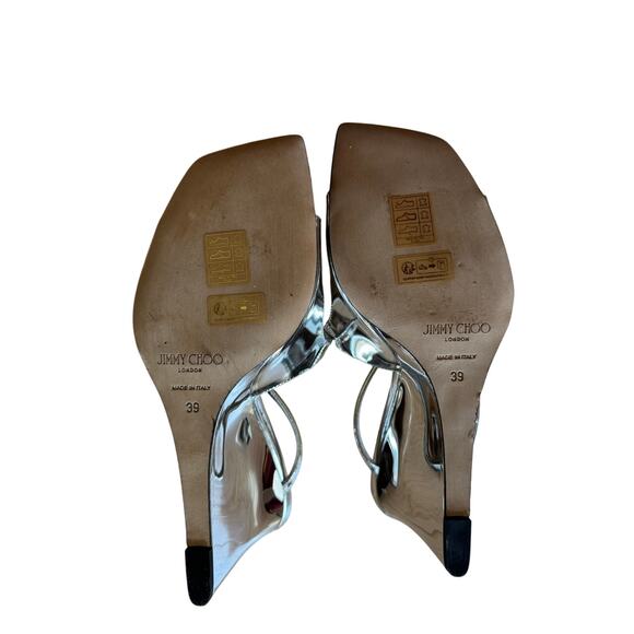 Jimmy Choo NIB Anise 85 Wedge Heel Slide Sandals in Silver Size 39 - Picture 7 of 11